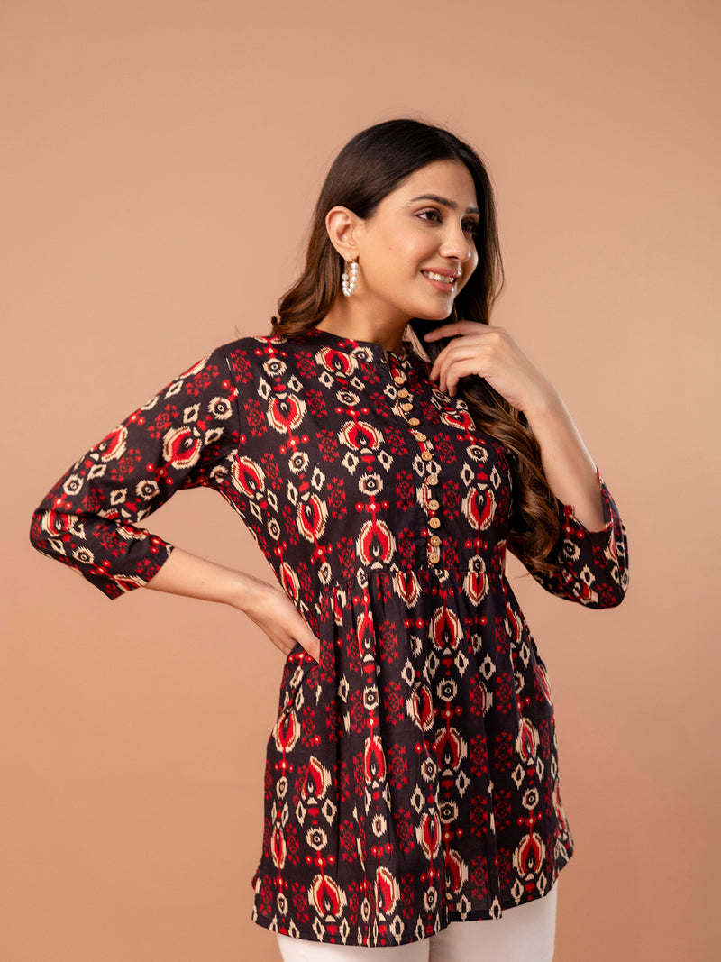 Top – Mandarin Collar, 3/4 Sleeves, Flattering Fit (Sizes S–XXL)
