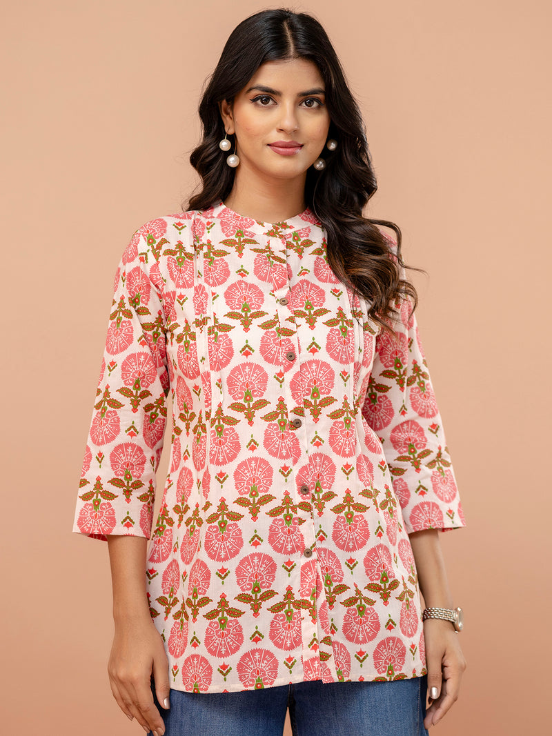 Elegant Mandarin Collar Printed Tunic – Stylish & Comfortable, Sizes
