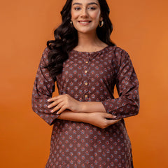 Chic Printed Short Kurti with Round Neck & 3/4 Sleeves