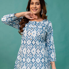 Chic Printed Short Kurti with Round Neck & 3/4 Sleeves