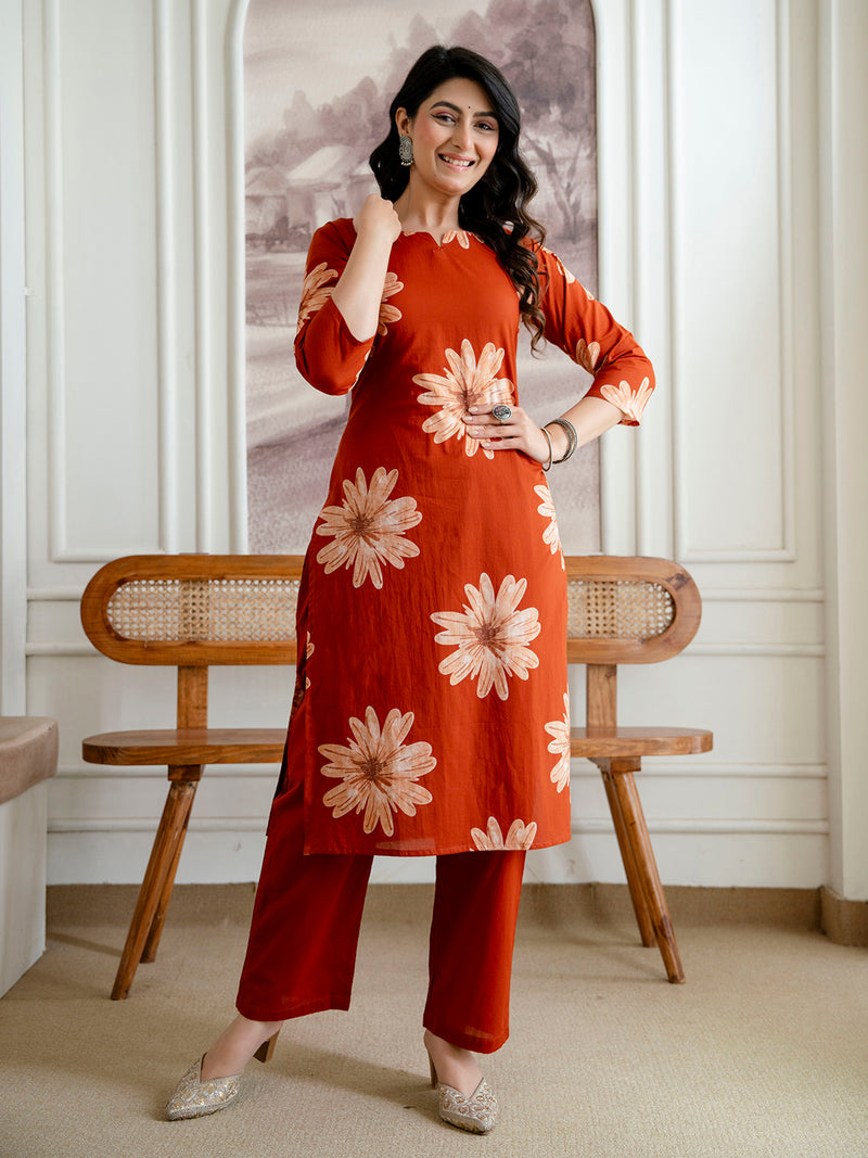 Printed Cotton Kurta Set with Ankle-Length Pants and Graceful Dupatta