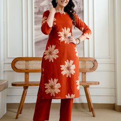 Printed Cotton Kurta Set with Ankle-Length Pants and Graceful Dupatta