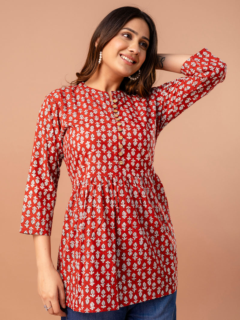 Top – Mandarin Collar, 3/4 Sleeves, Flattering Fit (Sizes S–XXL)