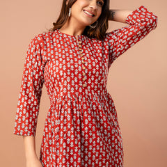 Top – Mandarin Collar, 3/4 Sleeves, Flattering Fit (Sizes S–XXL)