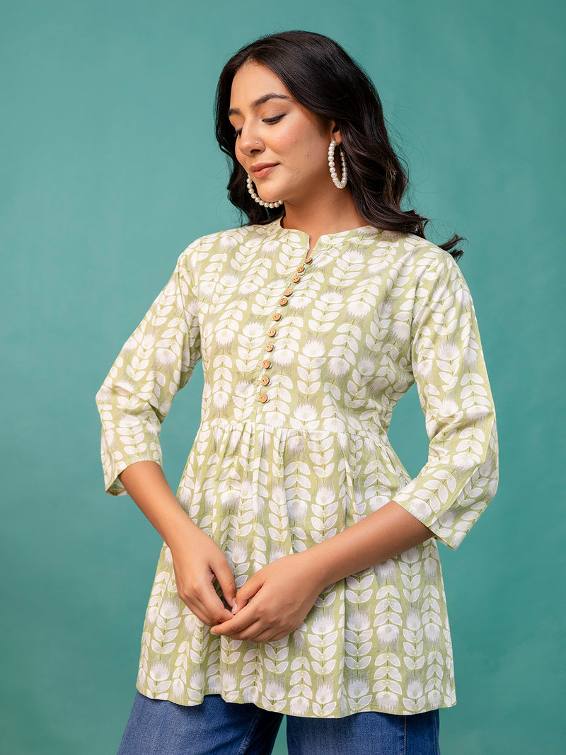 Tunic – Mandarin Collar, 3/4 Sleeves, Flattering Fit (Sizes S–XXL)