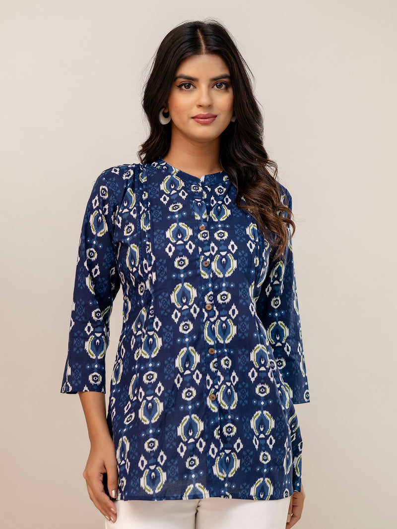 Elegant Mandarin Collar Printed Tunic – Stylish & Comfortable, Sizes