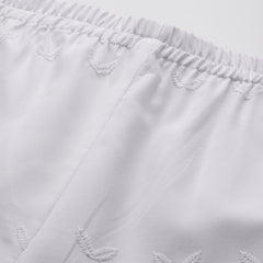 White Embroidered Palazzos–Fully Lined, Elastic Waist & Ankle-Length with Side Pocket