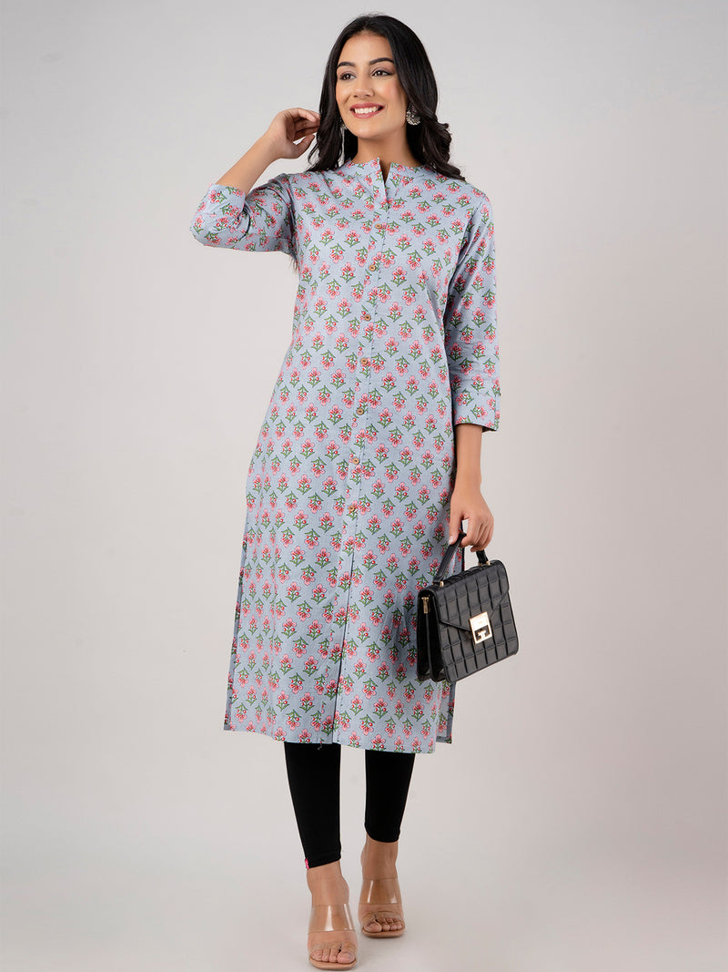 Feranoid Straight Knee Length Grey Colour Kurta For Women