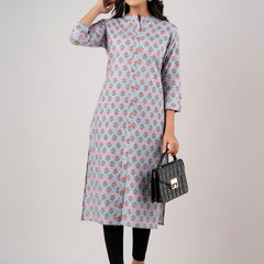 Feranoid Straight Knee Length Grey Colour Kurta For Women