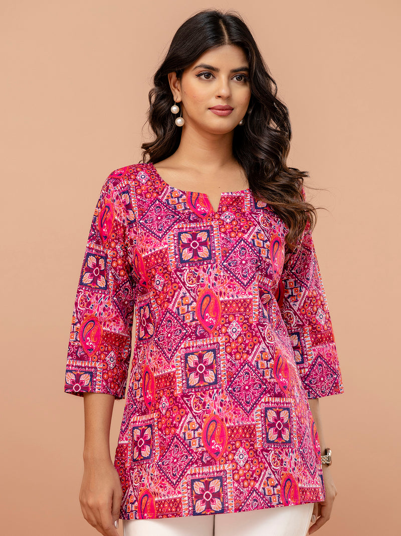Elegant Printed Short Kurti – Soft Cotton, Everyday Style, Sizes S–XXL.