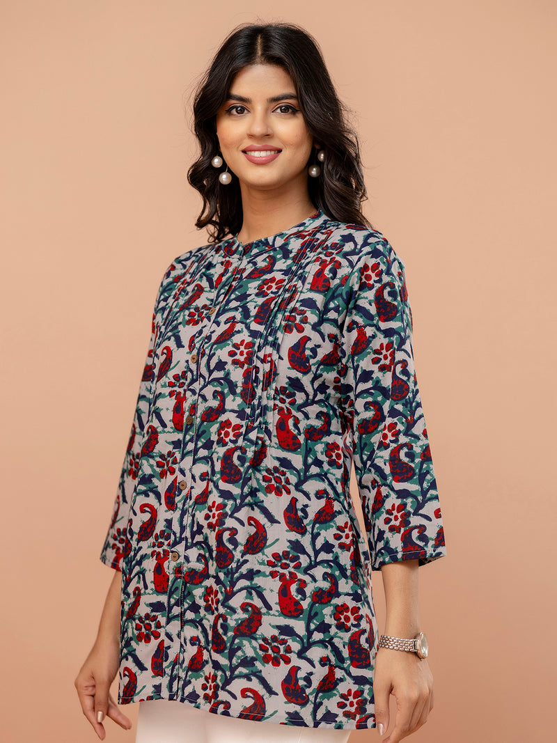 Elegant Mandarin Collar Printed Tunic – Stylish & Comfortable, Sizes