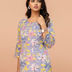 Chic Printed Short Kurti with Round Neck & 3/4 Sleeves