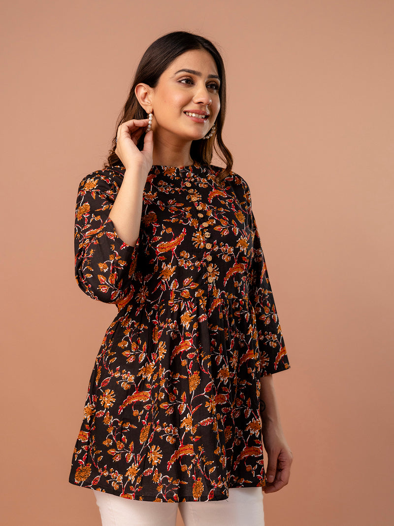 Top – Mandarin Collar, 3/4 Sleeves, Flattering Fit (Sizes S–XXL)