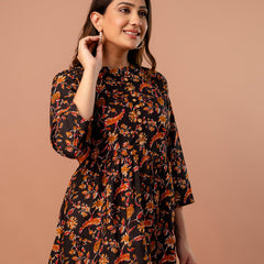 Top – Mandarin Collar, 3/4 Sleeves, Flattering Fit (Sizes S–XXL)