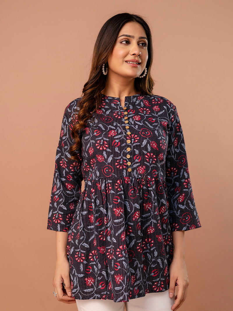 Top – Mandarin Collar, 3/4 Sleeves, Flattering Fit (Sizes S–XXL)