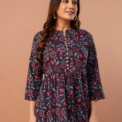 Top – Mandarin Collar, 3/4 Sleeves, Flattering Fit (Sizes S–XXL)