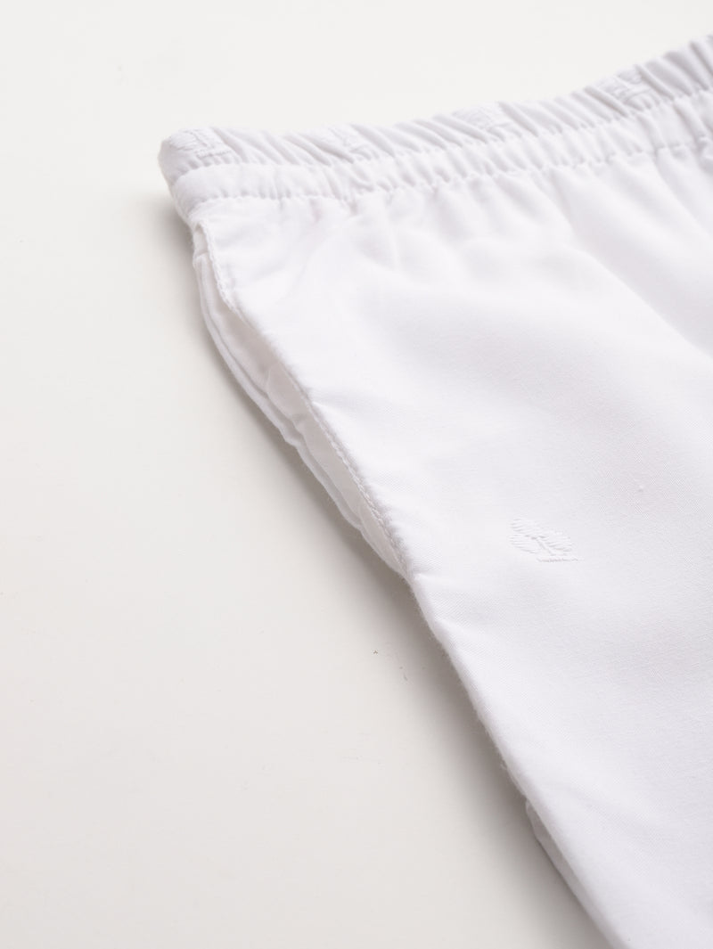 White Embroidered Palazzos–Fully Lined, Elastic Waist & Ankle-Length with Side Pocket