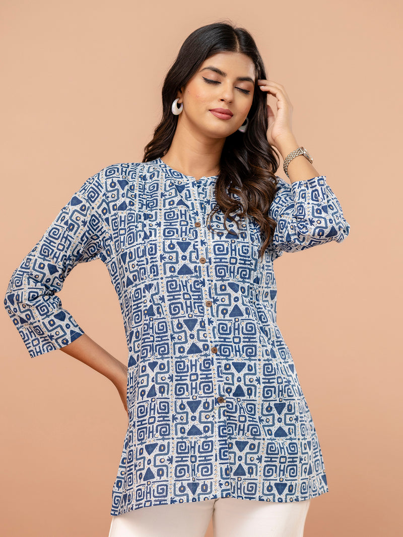 Elegant Mandarin Collar Printed Tunic – Stylish & Comfortable, Sizes