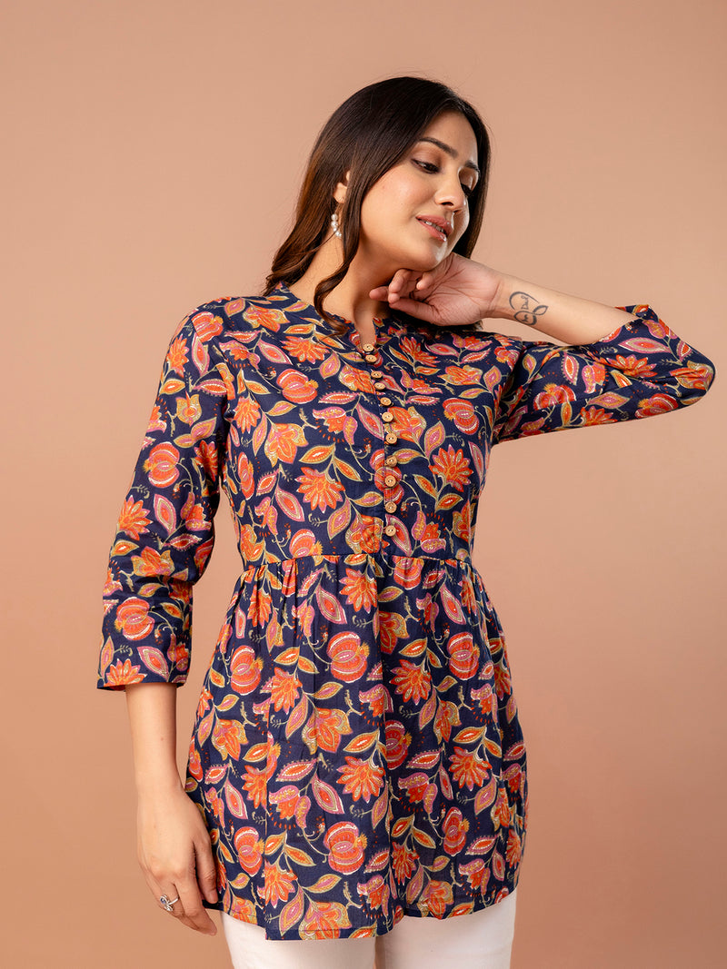 Top – Mandarin Collar, 3/4 Sleeves, Flattering Fit (Sizes S–XXL)