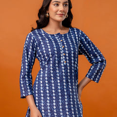 Chic Printed Short Kurti with Round Neck & 3/4 Sleeves