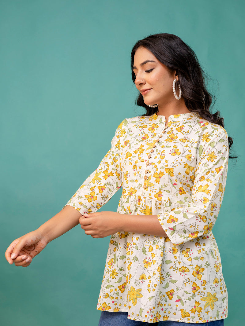 Tunic – Mandarin Collar, 3/4 Sleeves, Flattering Fit (Sizes S–XXL)