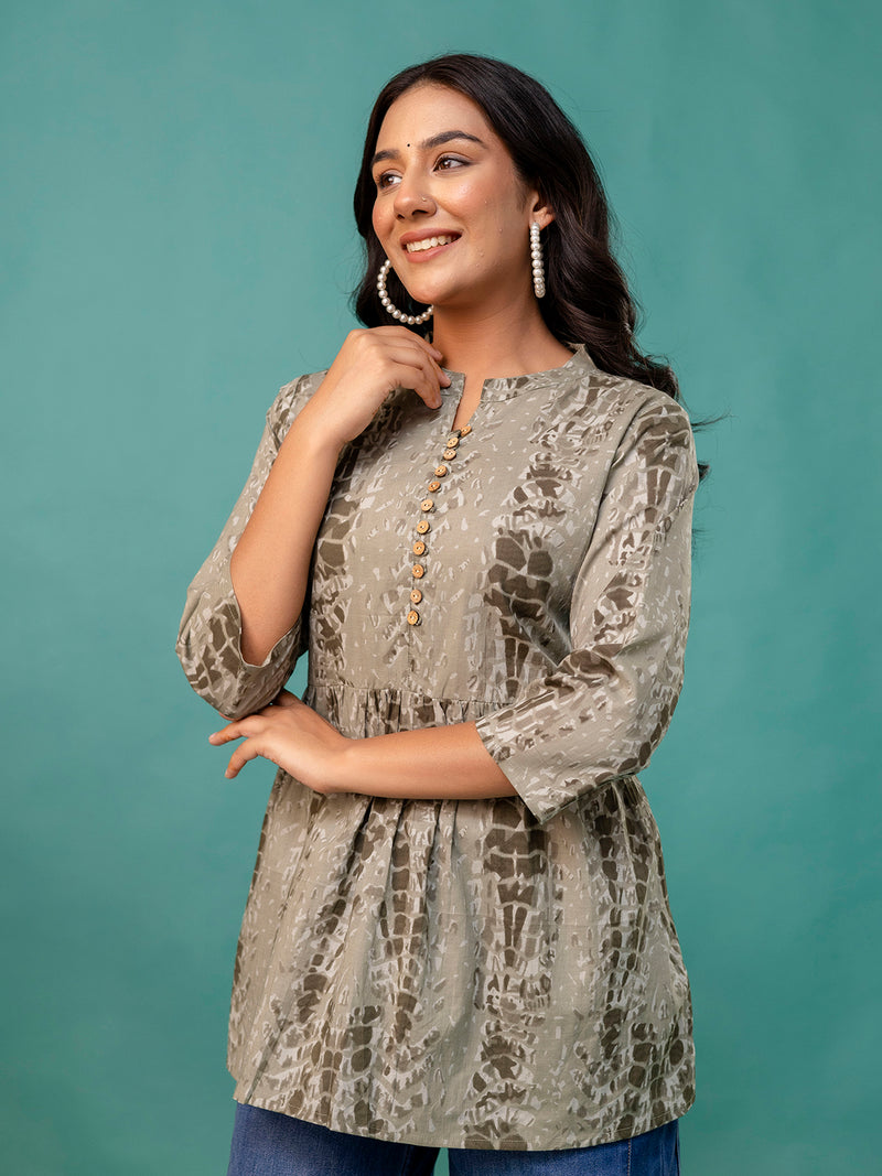 Tunic – Mandarin Collar, 3/4 Sleeves, Flattering Fit (Sizes S–XXL)