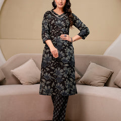 Printed Cotton Kurta Set with V-Neckline, Ankle-Length Pants and Graceful Dupatta