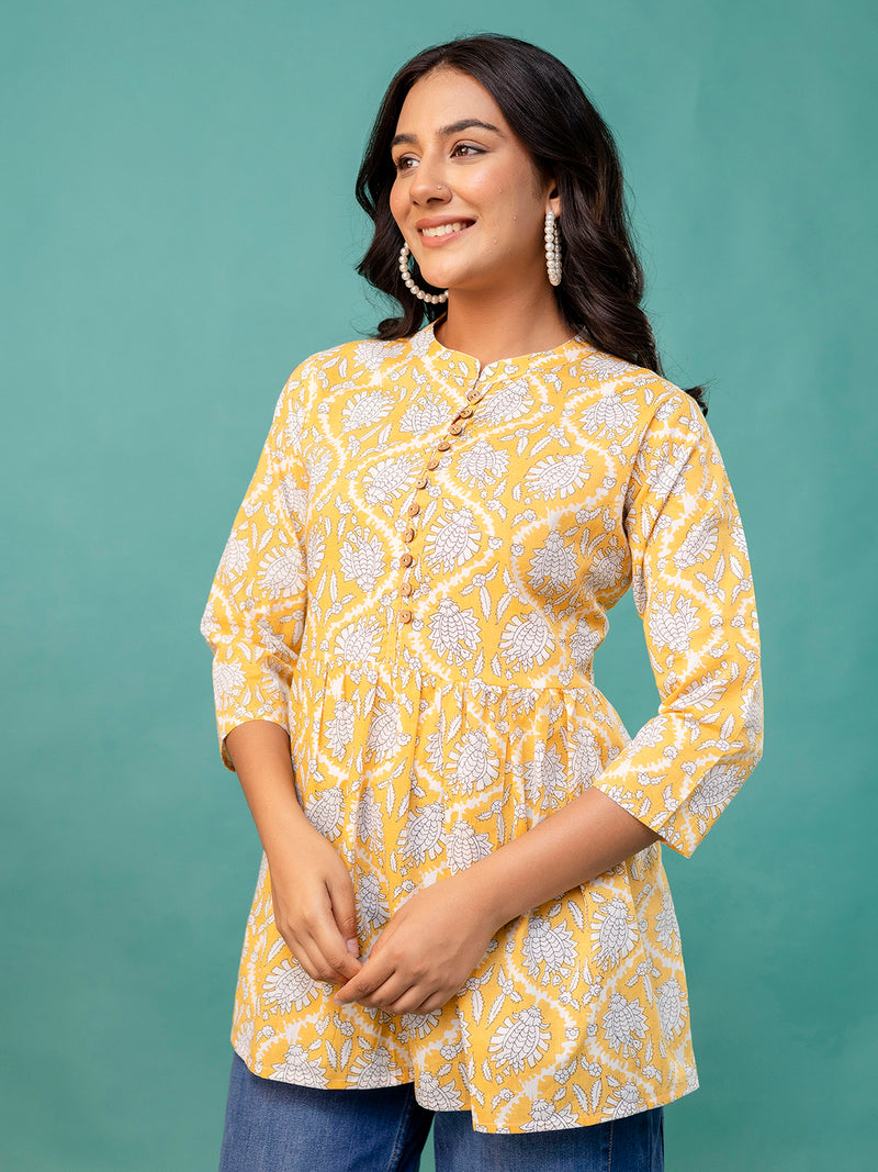 Top – Mandarin Collar, 3/4 Sleeves, Flattering Fit (Sizes S–XXL)