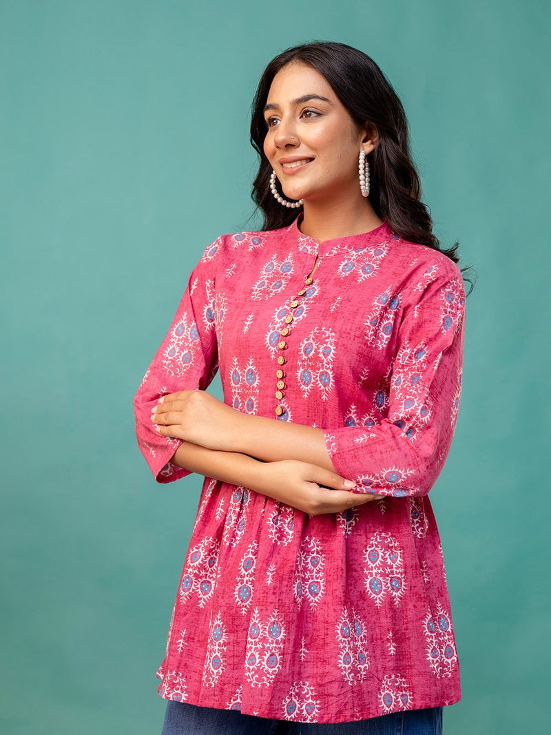 Top – Mandarin Collar, 3/4 Sleeves, Flattering Fit (Sizes S–XXL)