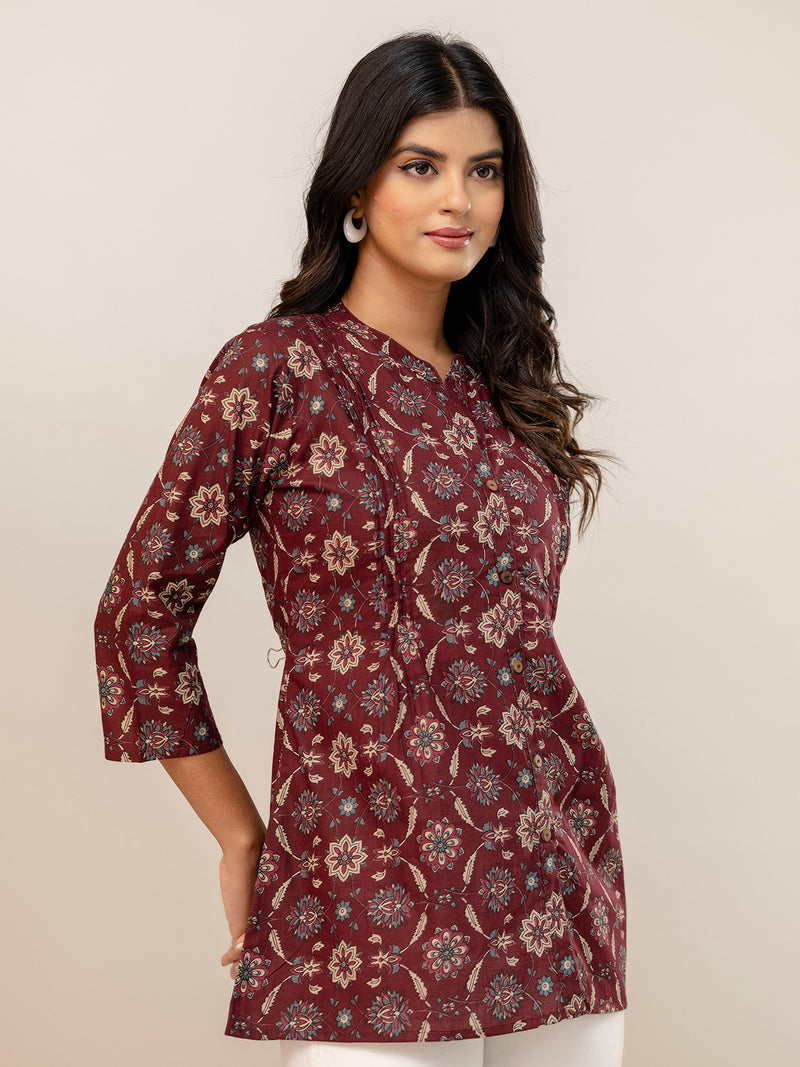 Elegant Mandarin Collar Printed Tunic – Stylish & Comfortable, Sizes