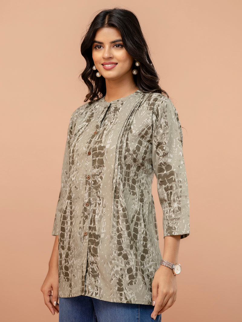 Elegant Mandarin Collar Printed Tunic – Stylish & Comfortable, Sizes