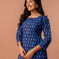 Chic Printed Short Kurti with Round Neck & 3/4 Sleeves