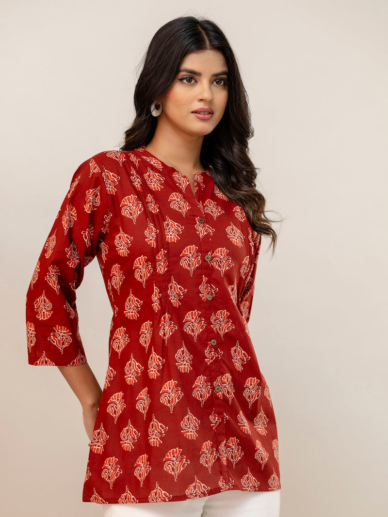 Elegant Mandarin Collar Printed Tunic – Stylish & Comfortable, Sizes