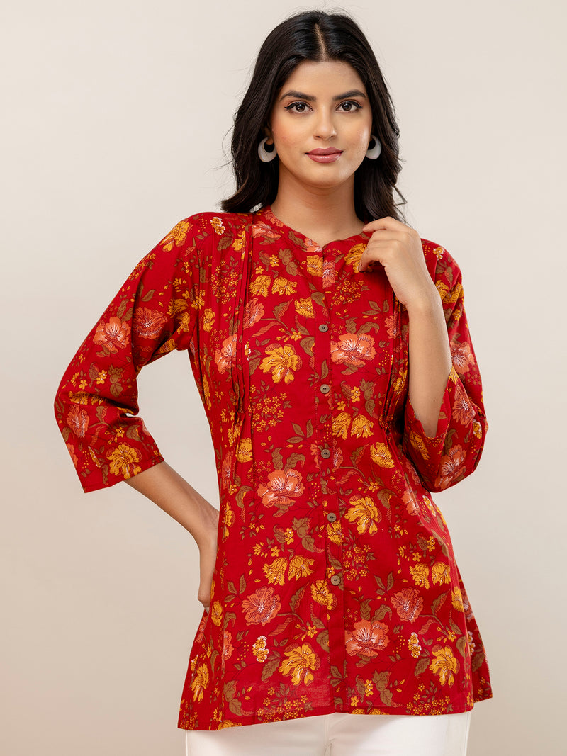 Elegant Mandarin Collar Printed Tunic – Stylish & Comfortable, Sizes
