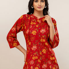 Elegant Mandarin Collar Printed Tunic – Stylish & Comfortable, Sizes
