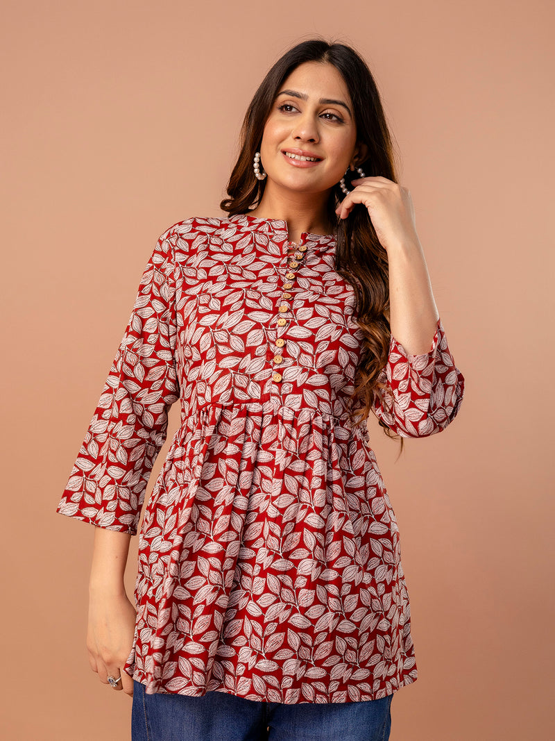 Top – Mandarin Collar, 3/4 Sleeves, Flattering Fit (Sizes S–XXL)