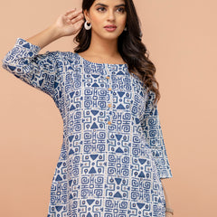 Chic Printed Short Kurti with Round Neck & 3/4 Sleeves