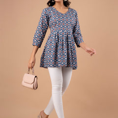 Printed Cotton Grey Peplum Tunic