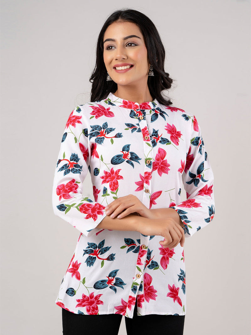 Printed Floral Rayon Shirt Tunic