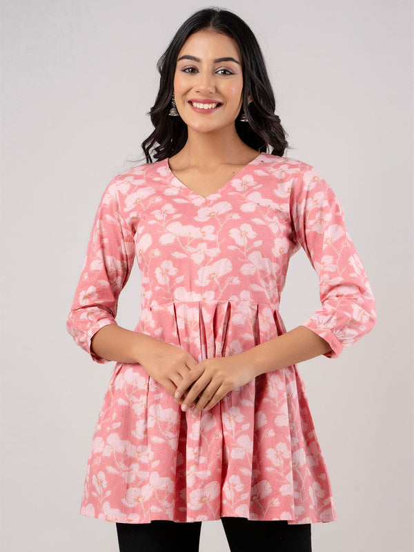 Printed Cotton Pink Peplum Tunic