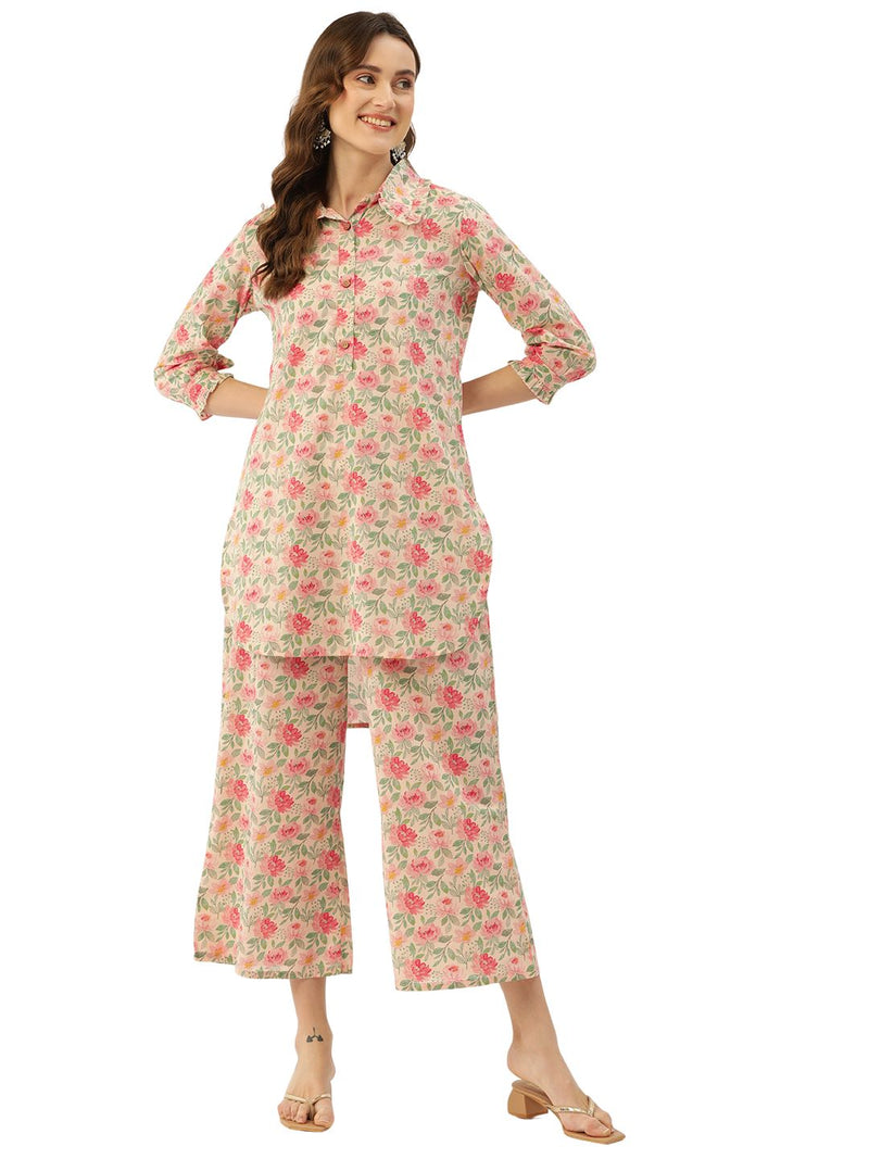 White Elegant Collared Co-Ord Set with Frill Detail & Elasticated Pants