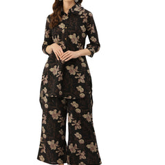 Black Elegant Collared Co-Ord Set with Frill Detail & Elasticated Pants