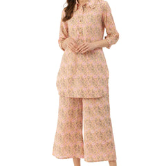 Pink Elegant Collared Co-Ord Set with Frill Detail & Elasticated Pants