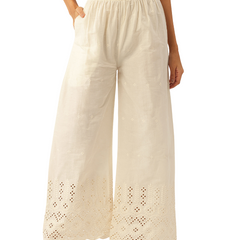 Beige Palazzos | Embroidered Elegnace With Elastic Waist & Single Pocket