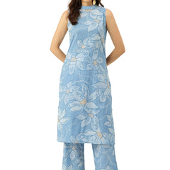 Floral Sleeveless Cotton Co-Ord Set with Choker Neckline – Pure Cotton | Sizes S–XXL