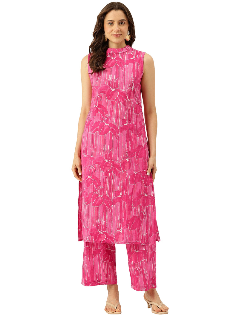 Floral Sleeveless Cotton Co-Ord Set with Choker Neckline – Pure Cotton | Sizes S–XXL