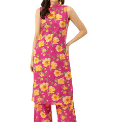 Floral Sleeveless Cotton Co-Ord Set with Choker Neckline – Pure Cotton | Sizes S–XXL