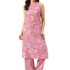 Floral Sleeveless Cotton Co-Ord Set with Choker Neckline – Pure Cotton | Sizes S–XXL