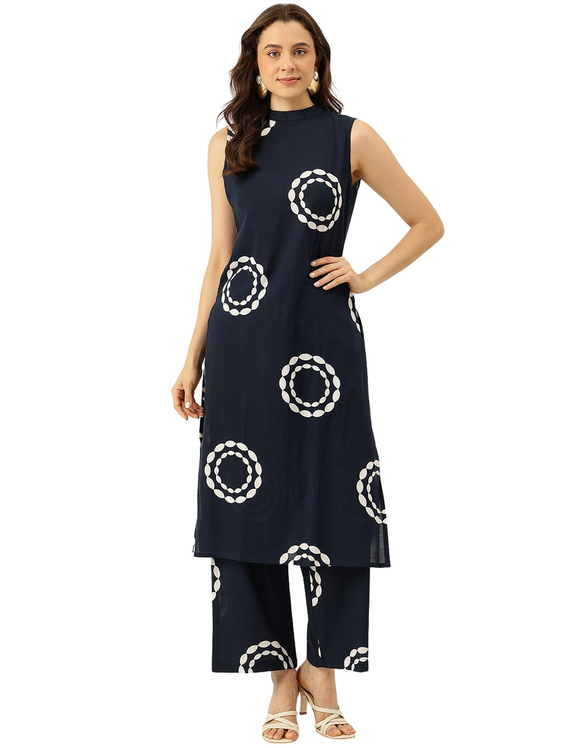 Floral Sleeveless Cotton Co-Ord Set with Choker Neckline – Pure Cotton | Sizes S–XXL