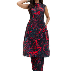 Luxury Mandarin Collar Printed Co-Ord Set with Button Detail A-Line Kurta & Comfort Fit Pants